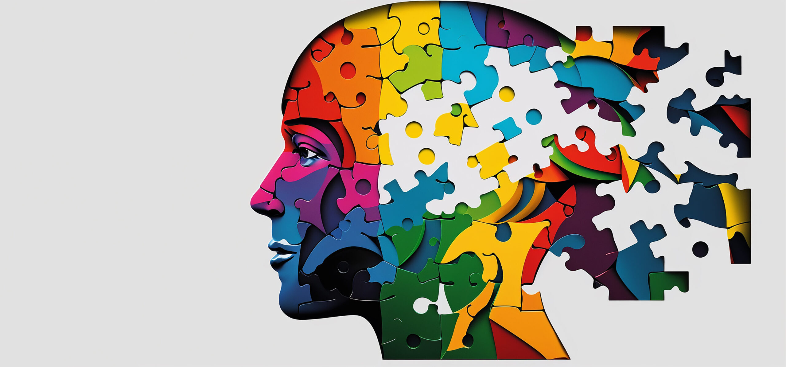 Human head profile and jigsaw puzzle, cognitive psychology or ps